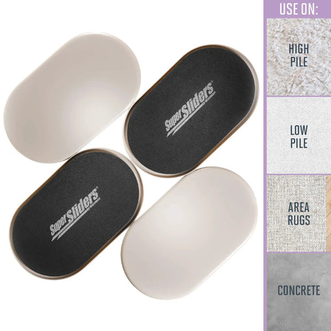 Oval Five And Three Quarter Inch By Nine And A Half Inch Reusable Furniture Sliders For Carpet, Beige, Eight Pack, top view