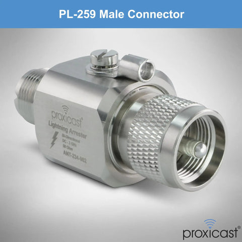 Coaxial Lightning Arrester Suppressor Pro Grade With PL259 And SO239 Connectors For HF VHF UHF CB Ham And Two Way Radios, PL259 view.