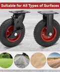 8 Inch Heavy Duty Rubber Casters With 2200 Lbs Load Capacity Set Of Four for industrial carts, knobby tread wheels on various surfaces