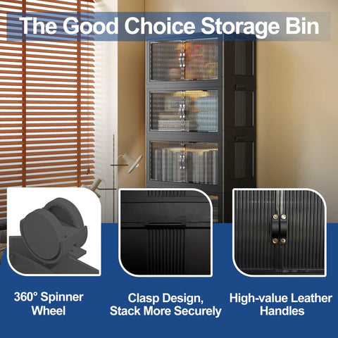 Collapsible Stackable Storage Bins 580 Qt With Door And Lid For Blanket And Pillow Organization In Bedroom Closet And Living Room Black 26 W X 17 D X 71 H Small Space Savior with features like 360° spinner wheel, secure clasp design, and leather handles.