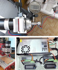 CNC Beast Brushless Spindle Motor Kit 600W ER16 48V DC 0 To 9000RPM with real-time LCD and Mach3 control, in workshop setting.
