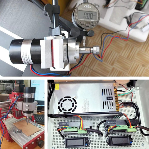 CNC Beast Brushless Spindle Motor Kit 600W ER16 48V DC 0 To 9000RPM with real-time LCD and Mach3 control, in workshop setting.