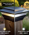 Black Solar Post Cap For 4x4 And 3.5x3.5 Posts With Auto On At Dusk Keeps Your Deck Lit All Night High Performance LED Durable Cast Aluminum Warm And Cool Light Modes Fits Decks And Fences