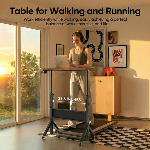 Person using Mobile Rolling Standing Desk With Storage Basket, Height Adjustable From 28.7 To 46.1 Inches, in home