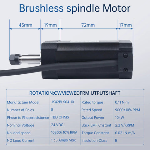 24V DC Brushless Spindle Motor With 10800 RPM And 104W Output Air Cooled For CNC Router Milling Machines dimensions