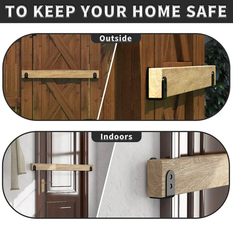 Image showing 2x4 Door Barricade Brackets for quick door reinforcement with U-shaped design, installed both outdoors and indoors.