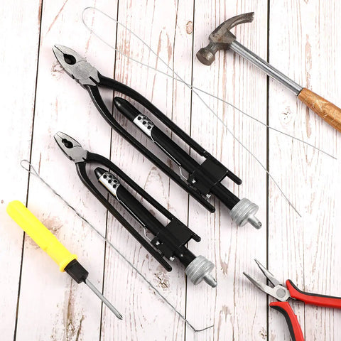 Safety Wire Pliers Set With 9 Inch And 6 Inch Pliers 3 In 1 Wire Twisting Tool Includes 32 Feet Of 0.5mm Lock Wire for various uses on wooden surface