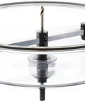 Dual Bladed Hole Cutter Cuts Two And One Quarter Inch Holes Fast And Easy To Assemble Cleaner Installations Far Easier Than Traditional Speaker Cutters Ideal For Pros And DIYers Tackling In Wall Or Ceiling Speaker Cutouts, adjustable tool shown with clear plastic guard