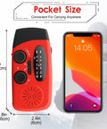 Emergency Hand Crank Radio With LED Flashlight AM FM NOAA Weather Radio 2000mAh Power Bank next to smartphone for size comparison