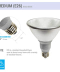 LED PAR38 Flood Light Bulbs Pack of 2 No Brainer 18W 100W Equivalent E26 base shown with dimensions and dimmable feature