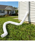 Extendable 16.5Ft Gutter Downspout Extension Pipe For 2x3 And 3x4 Downspouts, installed on house, extending over lawn, white finish
