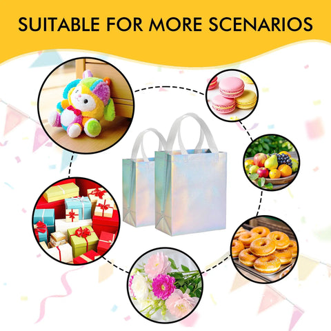 Iridescent Glossy Gift Bags Set, 15 Pcs Medium Size 8x4x10 Inch With Handles, Holographic Reusable Gift Bags For Various Events