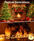 Festive Christmas trees and Halloween pumpkins lit by Camping String Lights 32.8 Ft Rechargeable 4 In 1 Tent Lights