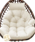 Outdoor Hanging Egg Chair Cushion Replacement Thick Waterproof Cushion With Headrest Pillow Cream Comfy Fits Most Egg Chairs 43.3 by 39.3 by 7 Inches U Shaped Lounger Cushions for Swing Chairs installed on egg chair