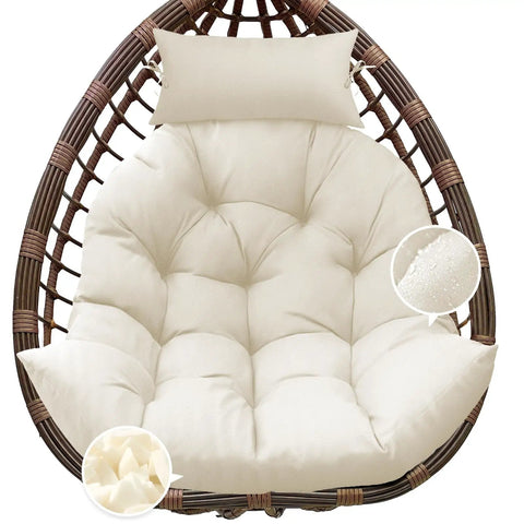Outdoor Hanging Egg Chair Cushion Replacement Thick Waterproof Cushion With Headrest Pillow Cream Comfy Fits Most Egg Chairs 43.3 by 39.3 by 7 Inches U Shaped Lounger Cushions for Swing Chairs installed on egg chair
