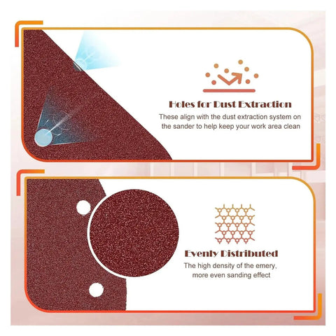 Holes for Dust Extraction on 20Pcs Hook And Loop Sanding Discs made from Premium Aluminum Oxide for efficient sanding.
