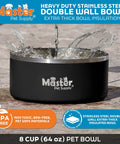 Game Changer Rock Solid Extra Thick Stainless Steel Dog Bowl 64 Oz Large Heavy Duty Pet Water And Food Dish with water splashing