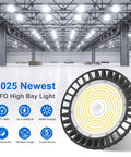 Front view of 3 Pack 480V LED High Bay Light UFO Industrial Shop Light 150W 120W 90W Adjustable ETL Listed 5000K IP65 Waterproof