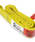 Front view of DD Sling nylon lifting sling, 2 in wide x 6 ft, eye-to-eye, heavy-duty yellow webbing