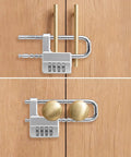 2 Pack 4 Digit Combination Cabinet Lock U Shaped Padlock With Adjustable Width for Gym Lockers installed on wooden cabinet handles.