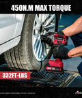Brushless 1/2-Inch Impact Wrench With 450 Nm Max Torque, 332 Ft-Lbs, 20V Cordless Tool used for car tire installation