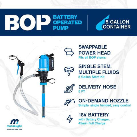 Heavy Duty Battery Powered Oil Transfer Pump Kit For Five Gallon Buckets With Ultra Fast Hose And Trigger Nozzle image with battery operated pump features.