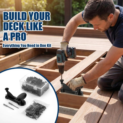 Heavy Duty Hidden Fastener Decking Tool Kit Packs Premium Stainless Steel Screws And Precision Drill Bits for DIY deck construction.