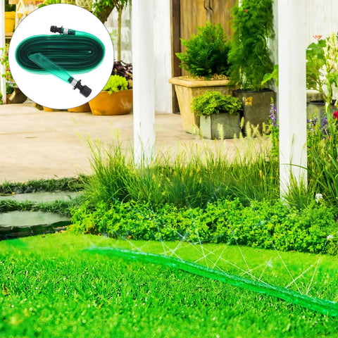 Flat Soaker Hose With Perforated Holes For Even Yard Watering Flexible PVC Low Profile Sprinkler Hose 7.5m on garden lawn