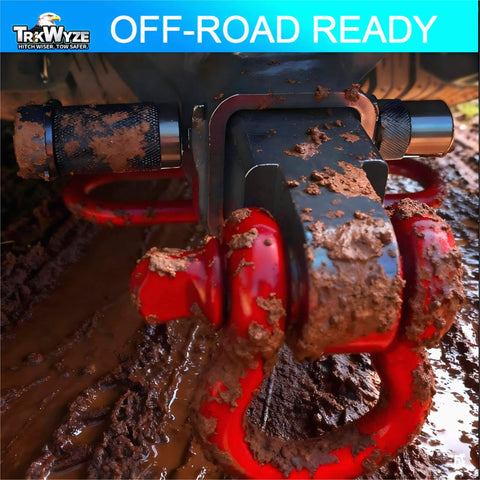 Locking Hitch Pin For 2In And 2-1/2In Receivers, 3-1/2 Inch Span, Rust-Resistant Carbon Steel, Anti-Theft Keyed Hitch Lock With Tamper-Resistant Barrel, Push-To-Lock Convenience For Quick Secure Towing Now shown in muddy off-road setting.