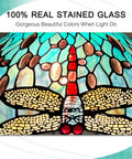 Close-up of ARTZONE Antique Tiffany Pendant Light Fixture Stained Glass Hanging Lamp showcasing intricate stained glass details.