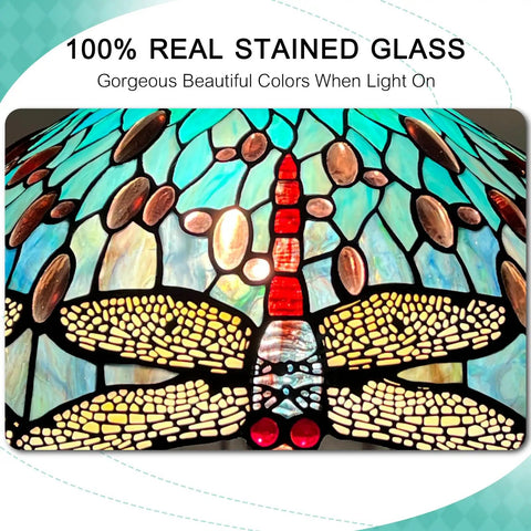 Close-up of ARTZONE Antique Tiffany Pendant Light Fixture Stained Glass Hanging Lamp showcasing intricate stained glass details.