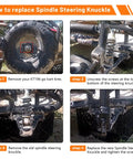 Instruction steps showing replacement of Left And Right Spindle Steering Knuckle With Ball Joint Assembly For CK196T KT196 go karts.