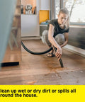 Person using 5.3 Gallon Wet And Dry Shop Vacuum With Attachments For Home Garage And Workshop Pro Grade Suction on floor spill.