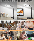 Gooseneck 2 In 1 Magnifying Glass With Light And Stand 10x And 5x Real Glass Lenses Hands Free LED Desk Lamp for crafts