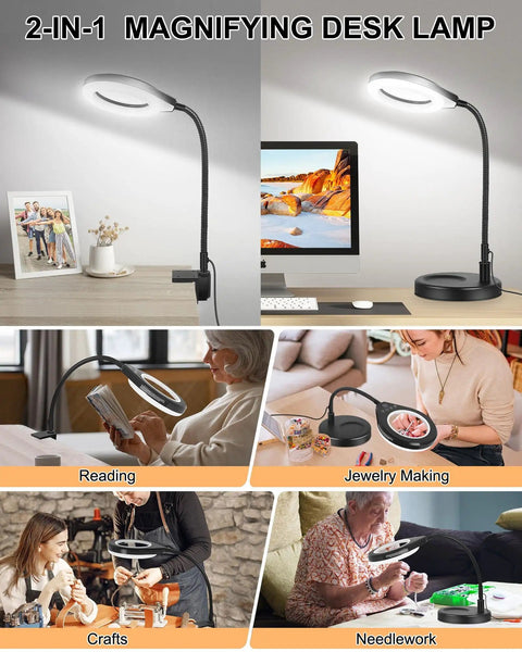 Gooseneck 2 In 1 Magnifying Glass With Light And Stand 10x And 5x Real Glass Lenses Hands Free LED Desk Lamp for crafts