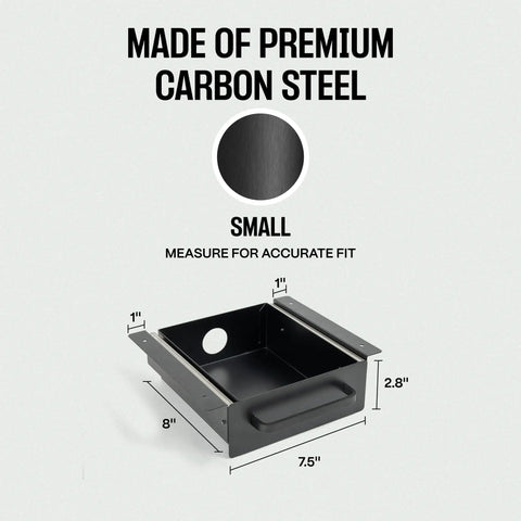 Level Up Your Desk Setup With This Solid Carbon Steel Undermount Drawer Attachment, small black steel drawer with measurements.
