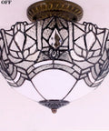 Crystal Bead Tiffany Style Glam Ceiling Light Fixture White Stained Glass Semi Flush Mount Lamp 12 Inch Wide 11 Inch High