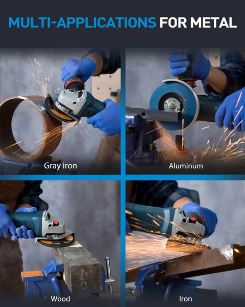 Heavy Duty 40 Grit Flap Discs for Angle Grinder 4 1/2 Inch Type 29 Zirconia Metal Grinding Wheels in action on metal surfaces.