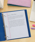 Binder with pages reinforced by Self-Adhesive 3 Hole Reinforcement Labels For One Quarter Inch Holes White Non Printable Stickers