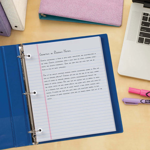 Binder with pages reinforced by Self-Adhesive 3 Hole Reinforcement Labels For One Quarter Inch Holes White Non Printable Stickers