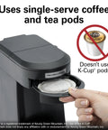 One Cup Pod Coffee Maker For Home Or Office Black Single Serve Brewer Lightning Fast Under 3 Minutes Brew Automatic Shutoff Fits Standard 1 Cup Pods Brews An 8 Oz Cup In Under 3 Minutes With One Touch Activation showing pod compatibility