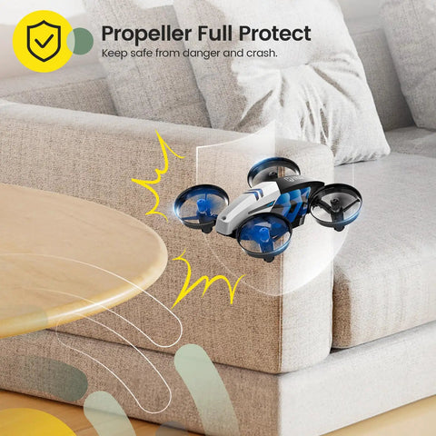 2 In 1 Mini Indoor Drone For Kids With Land And Fly Modes 3D Flips Auto Hover RC Quadrocopter with protective propeller in living room