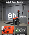VEVOR Electric Pallet Jack Truck, 4400 Lbs Heavy Duty Capacity, 27x48 In Steel Forks, displays charging port and battery level.