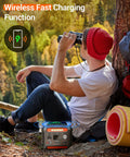 Man using Portable Power Station 299Wh 7 Pound Lightweight Camping Solar Generator with pure sine wave for CPAP in nature