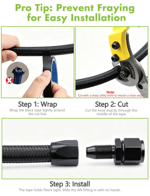 Must-Have 8AN CPE Fuel Line Kit With 20FT Nylon Braided Hose And 0 Degree Plus 90 Degree Swivel Fittings For High Performance Street Cars And Race Rigs, hose install steps