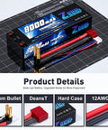 2S 8000mAh LiPo Battery 7.4V 100C Hard Case With 4mm Bullet T Plug for RC Car
