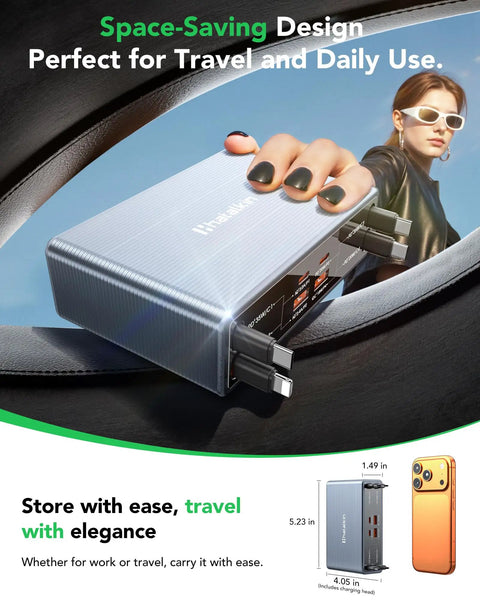 8-In-1 Retractable Charging Dock For iPhone Samsung Galaxy Pixel And iPad 105W Max USB-C Hub in a woman's hand