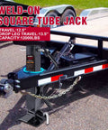 Heavy Duty 12000 Lbs Trailer Jack With WeldOn Square Tube Sidewind Crank on equipment hauler, black design