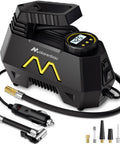 Portable Tire Inflator Air Pump for Cars Trucks SUVs Motorcycles and Bicycles with 12V DC, digital gauge, accessories visible