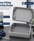 Close-up of Rock Solid IP67 Aluminum Junction Box Panel Ready Mounting Enclosure showing fitted gasket and screw-fastened cover.